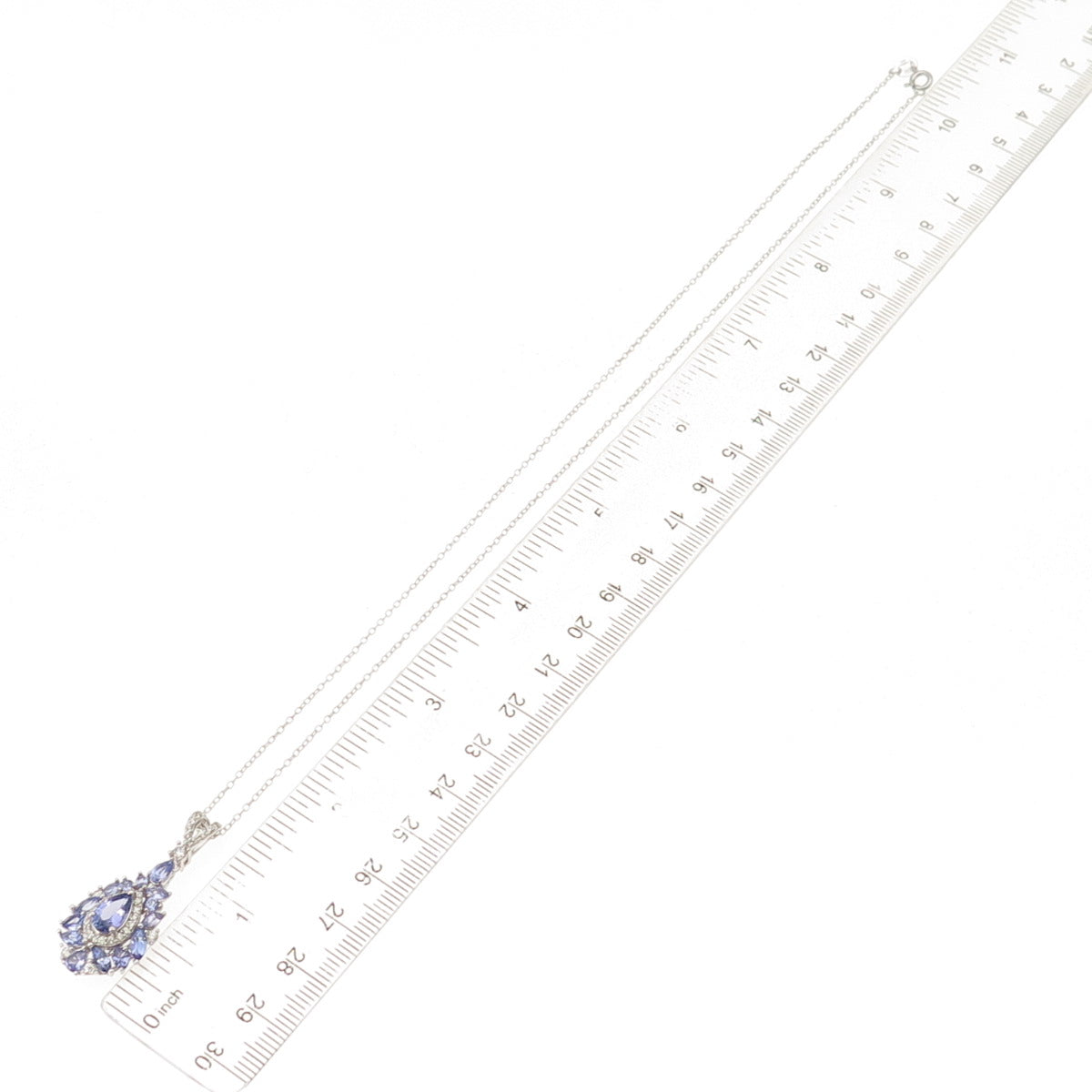 925 Sterling Silver Real Tanzanite & White Topaz Cable Chain Necklace 18"