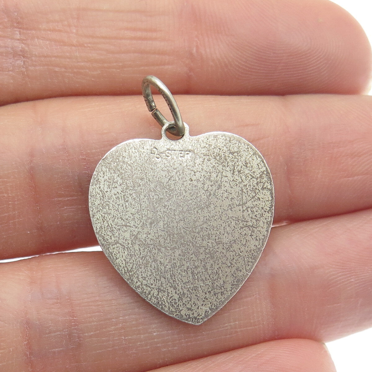 BEAU 925 Sterling Silver Antique Art Deco Enamel Rose Flower Heart Charm Pendant