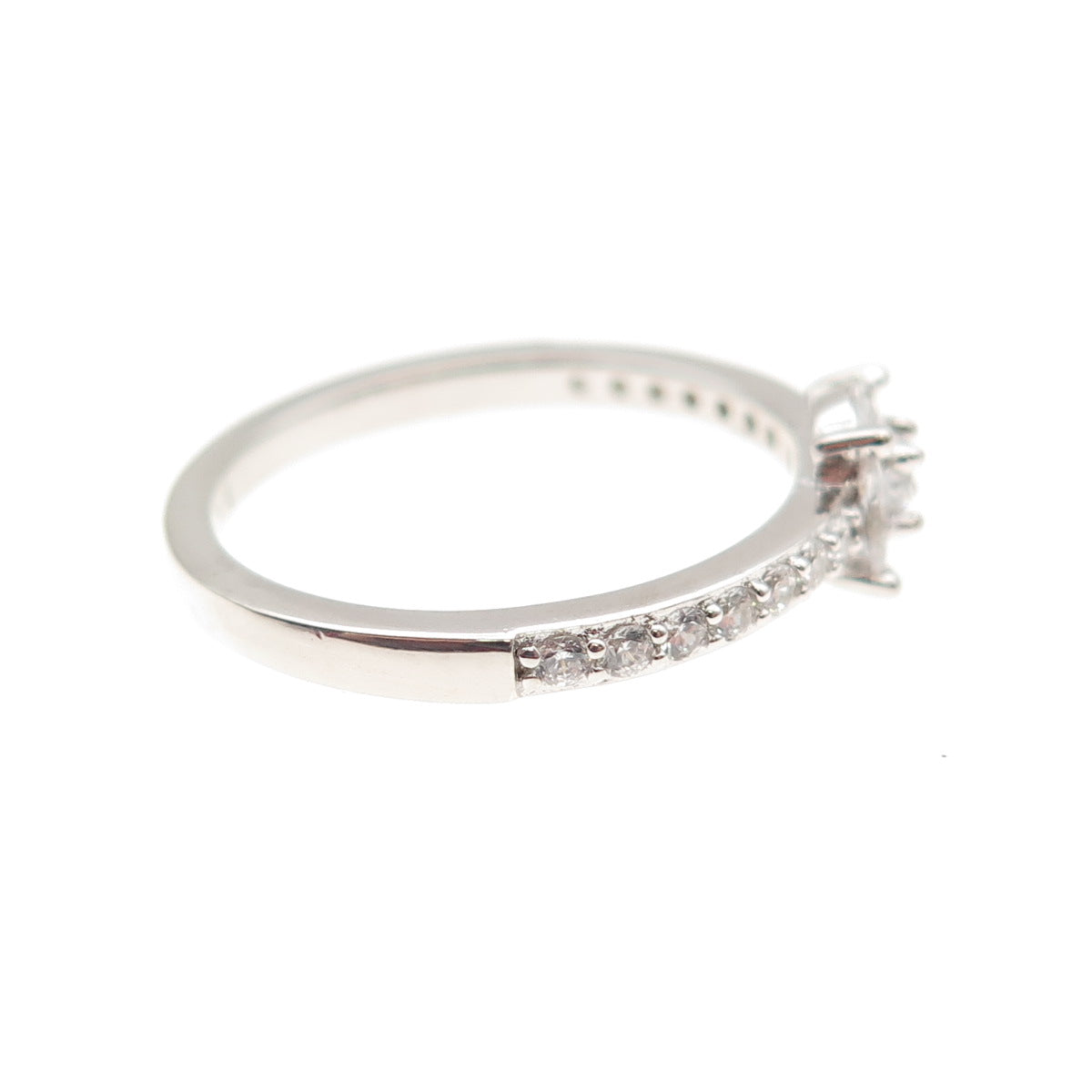 DSMK 925 Sterling Silver Round & Marquise-Cut C Z Engagement Ring Size 7.25