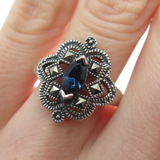 CHARLES WINSTON Sterling Silver Vintage Rhinestone Real Marcasite Ring Size 7