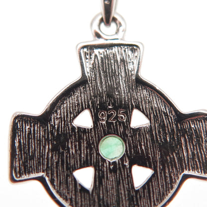 Shanore 925 Sterling Vintage Real Emerald Celtic Cross Cable Chain Necklace 18"