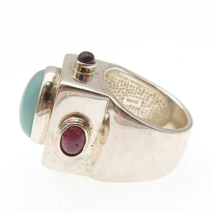 M.R.F. Resources Sterling Vintage Chalcedony & Tourmaline Modernist Ring Size 7