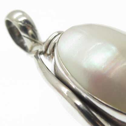 925 Sterling Silver Vintage Real Mother-of-Pearl Modernist Pendant