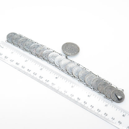 720 Silver Antique 1940s Mexico 20 & 50 Centavos Coin Link Bracelet 7"