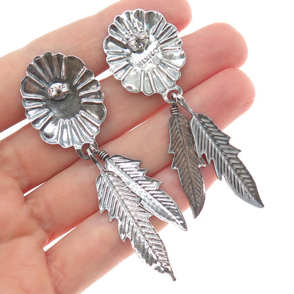 925 Sterling Silver Vintage Mexico Real Turquoise Feather Oxidized Earrings