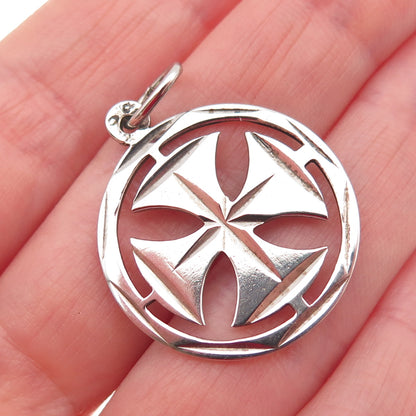 925 Sterling Silver Vintage Cross Round Charm Pendant