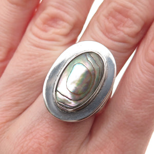 Michael L Slim Old Pawn 925 Sterling Silver Vintage Abalone Shell Ring Size 6.75