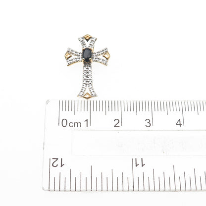 ROSS SIMONS Sterling GP Vintage Real Diamond Accent Sapphire Slide Cross Pendant