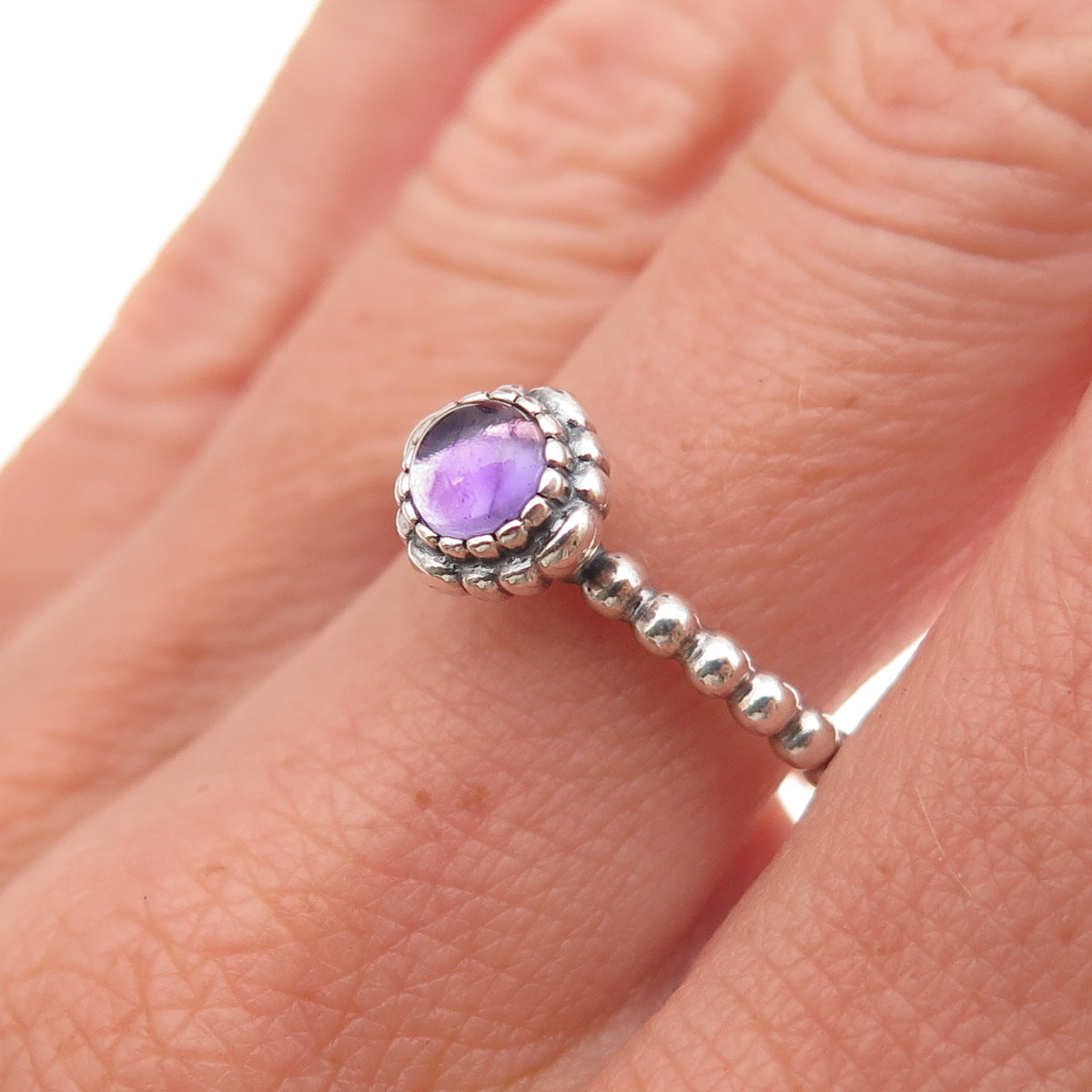 Pandora Sterling Silver Real Amethyst February Birthday Blooms Ring Size 7.75