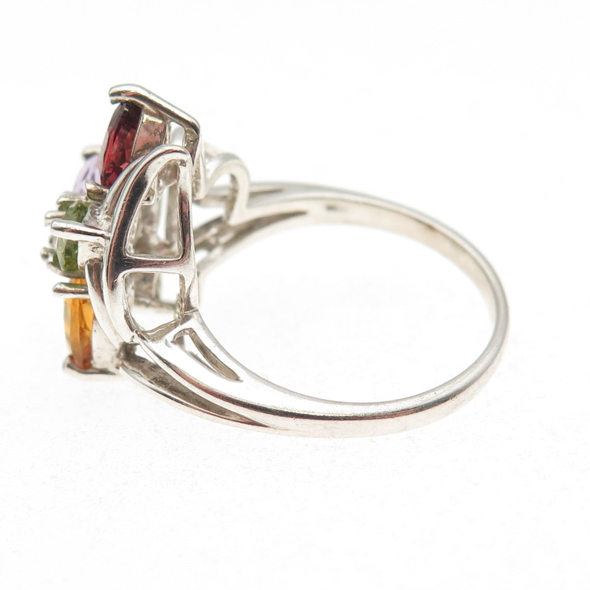 925 Sterling Vintage Real Topaz Garnet Citrine Peridot & Amethyst Ring Size 7.25