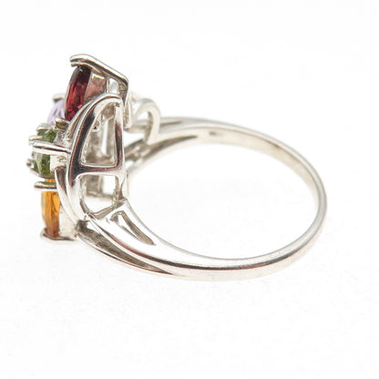 925 Sterling Vintage Real Topaz Garnet Citrine Peridot & Amethyst Ring Size 7.25