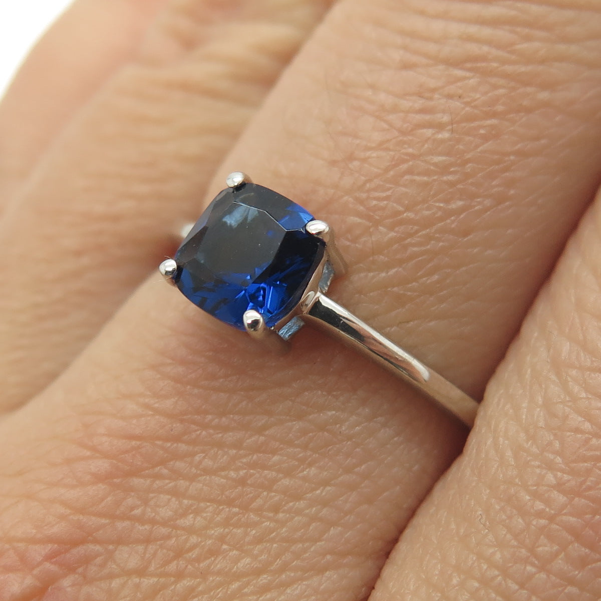 DAZZLERS 925 Sterling Silver Nano Sapphire Minimalist Ring Size 8.75