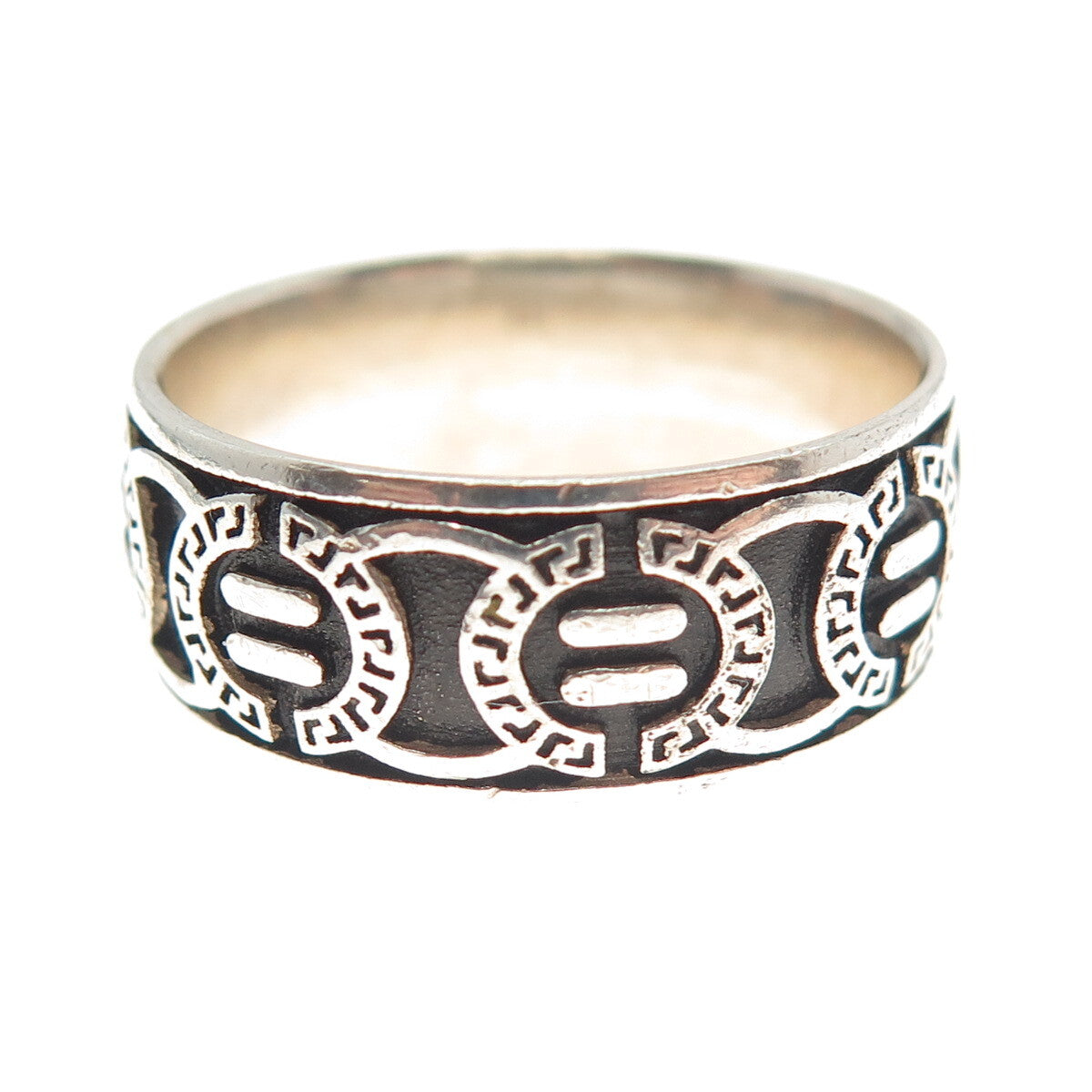 925 Sterling Silver Vintage Greek Circle Link Oxidized Band Ring Size 11.25