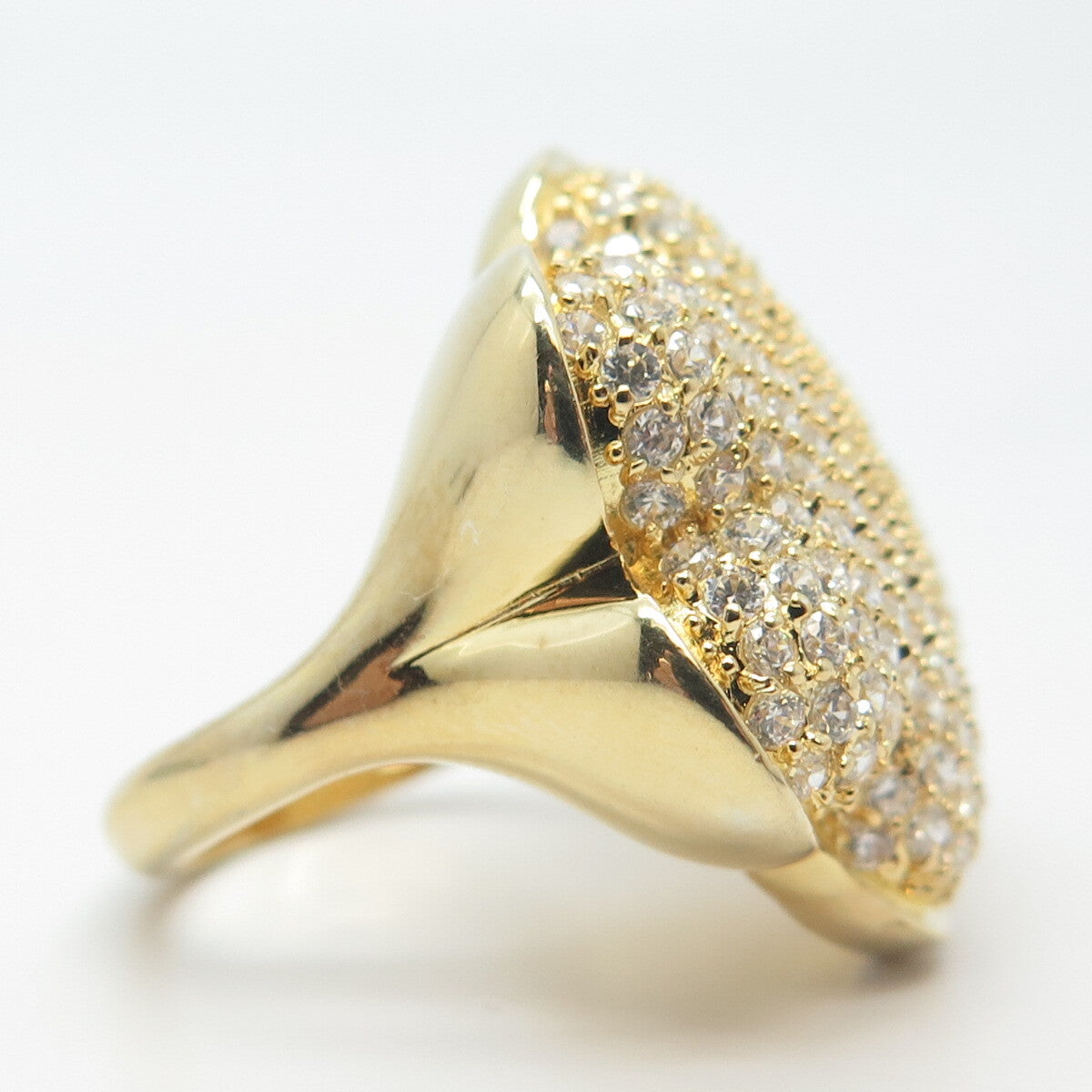 925 Sterling Silver Gold Plated Pave C Z Wide Ring Size 7.25
