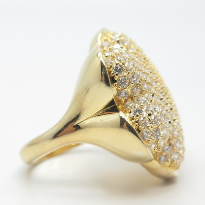 925 Sterling Silver Gold Plated Pave C Z Wide Ring Size 7.25