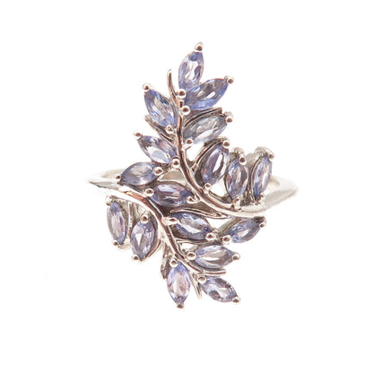 Chuck Clemency 925 Sterling Silver Real Tanzanite Floral Bypass Ring Size 7.25