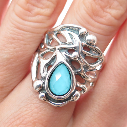 HAGIT GORALI Sterling Vintage Israel Doublet Turquoise Modernist Ring Size 10.25