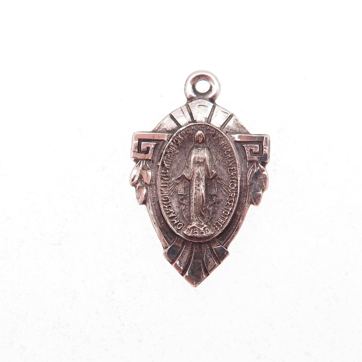 925 Sterling Silver Antique Art Deco St. Mary Miraculous Oxidized Charm Pendant