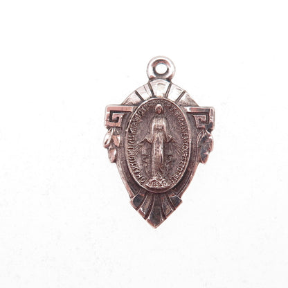 925 Sterling Silver Antique Art Deco St. Mary Miraculous Oxidized Charm Pendant