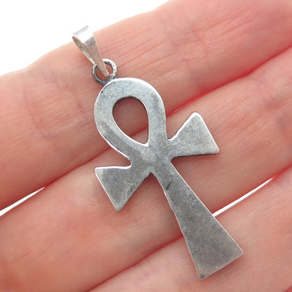 800 Silver Vintage Egyptian Ankh Oxidized Charm Pendant