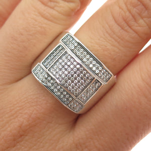 925 Sterling Silver Round-Cut C Z Modernist Ring Size 10.25