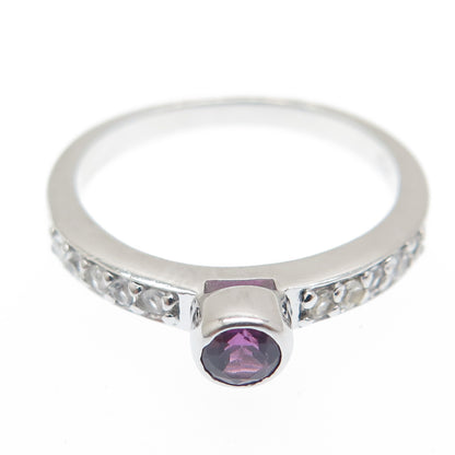 925 Sterling Silver Real Round-Cut Amethyst & White Topaz Ring Size 7