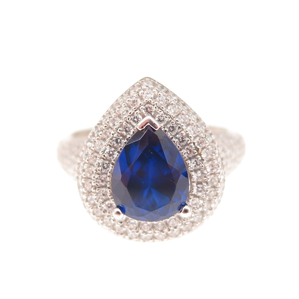 Yagi 925 Sterling Silver Lab-Created White Sapphire & Blue C Z Ring Size 7