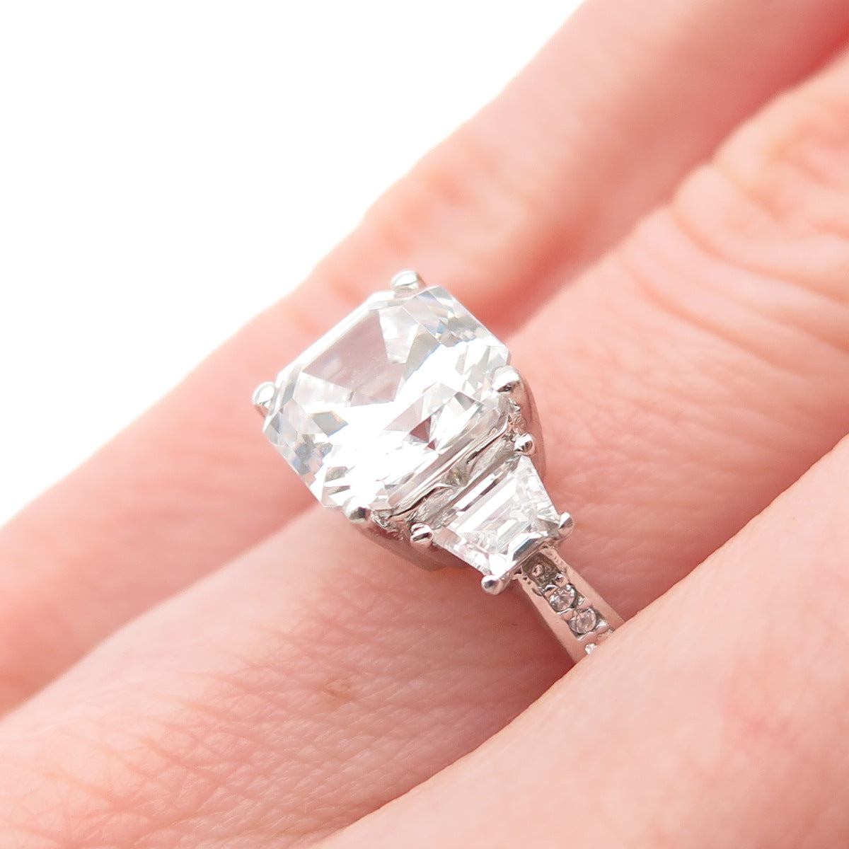 925 Sterling Silver Multi-Cut C Z Engagement Ring Size 5