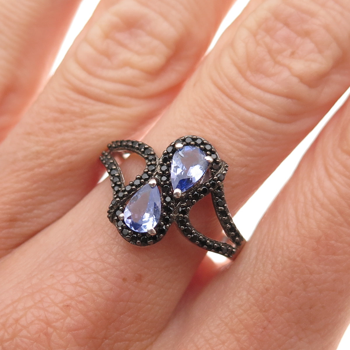 Chuck Clemency 925 Sterling Silver Real Tanzanite & Black Spinel Ring Size 8