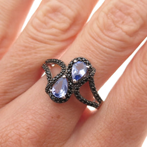 Chuck Clemency 925 Sterling Silver Real Tanzanite & Black Spinel Ring Size 8