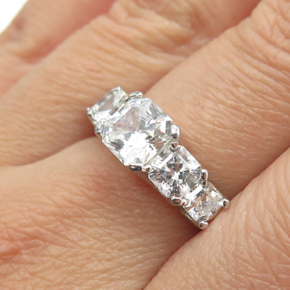 925 Sterling Silver Octagon-Cut C Z Engagement Ring Size 8