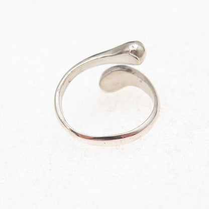 925 Sterling Silver Vintage Real MOP Oxidized Adjustable Bypass Ring Size 5