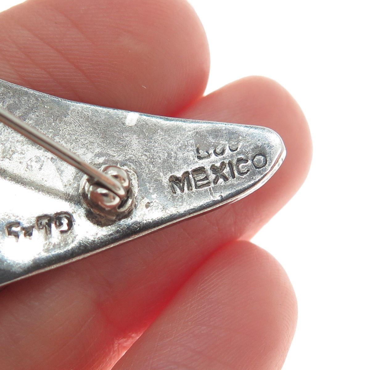 925 Sterling Silver Vintage Mexico Modernist Oxidized Pin Brooch