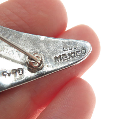925 Sterling Silver Vintage Mexico Modernist Oxidized Pin Brooch