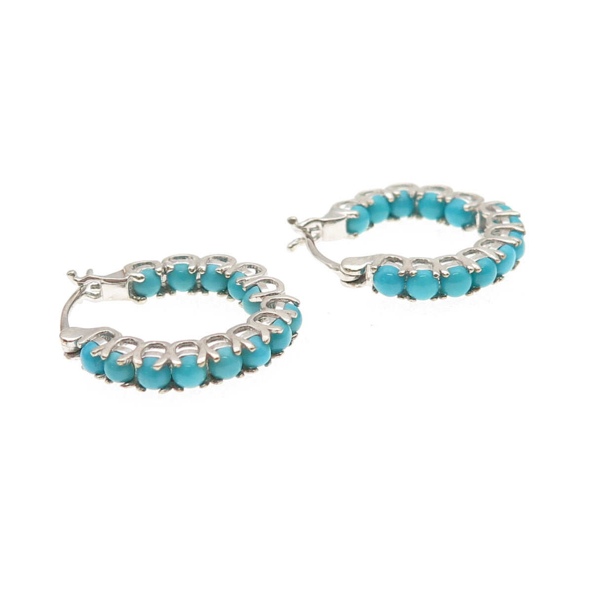D'Joy 925 Sterling Silver Real Sleeping Beauty Turquoise In & Out Hoop Earrings