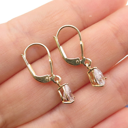 925 Sterling Silver Gold Plated Pear-Cut C Z Dangle Earrings