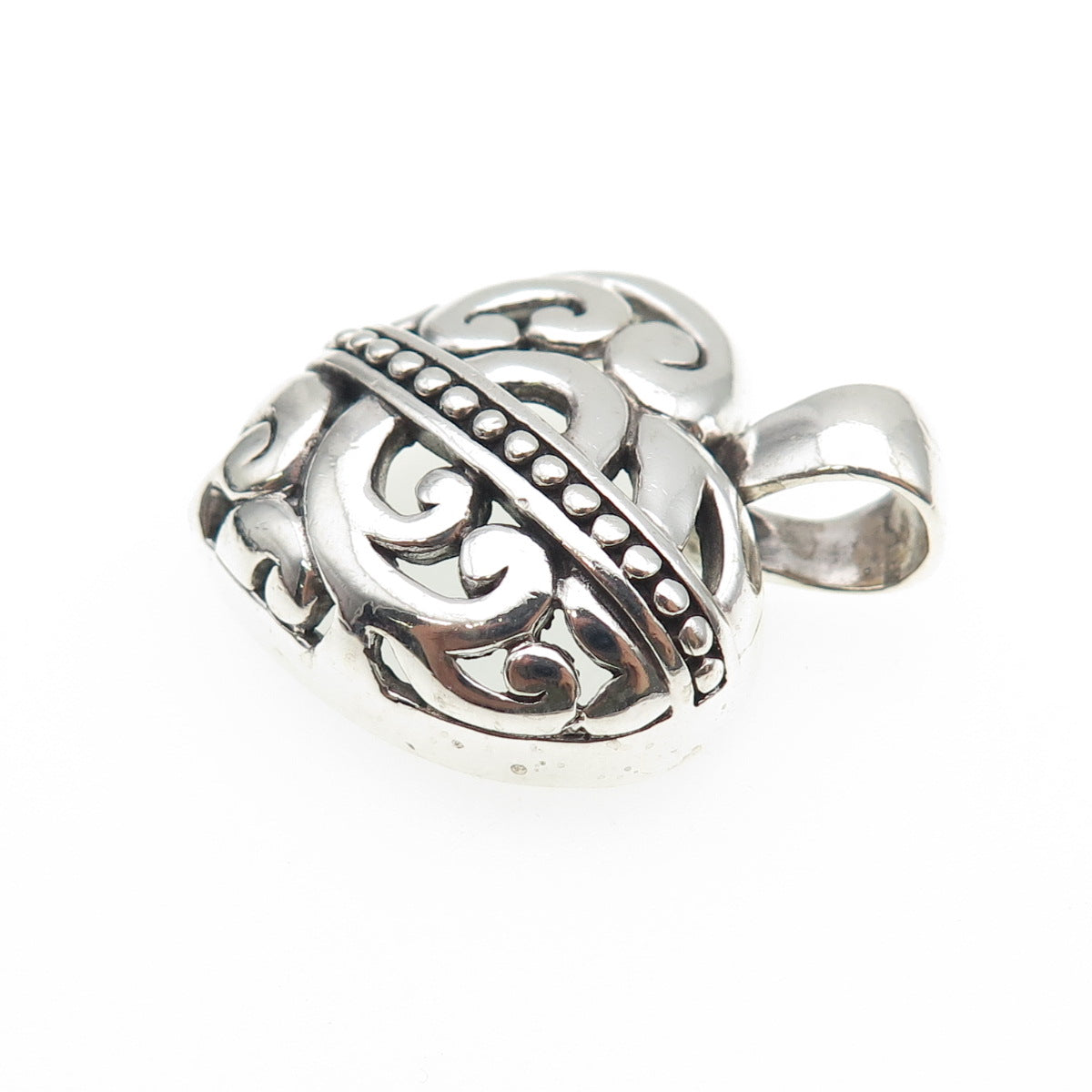 ANNIKA WITT 925 Sterling Silver Vintage Ornate Heart Oxidized Charm Pendant