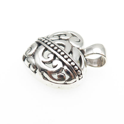 ANNIKA WITT 925 Sterling Silver Vintage Ornate Heart Oxidized Charm Pendant