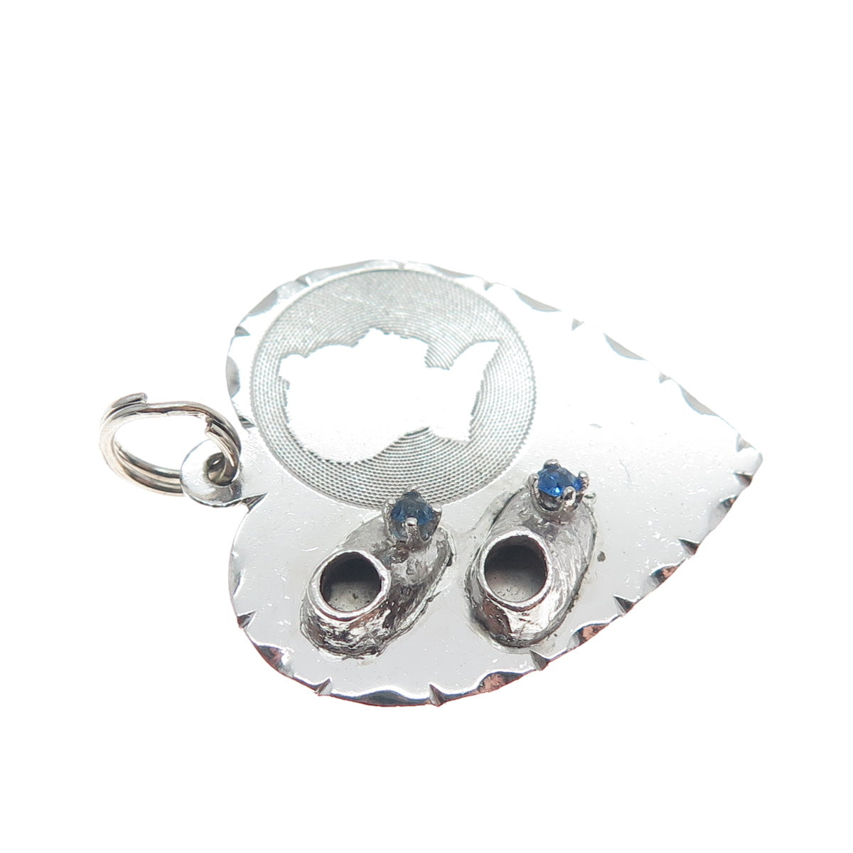 TOWN & COUNTRY 925 Sterling Silver Vintage Rhinestone Boy Shoes Heart Pendant