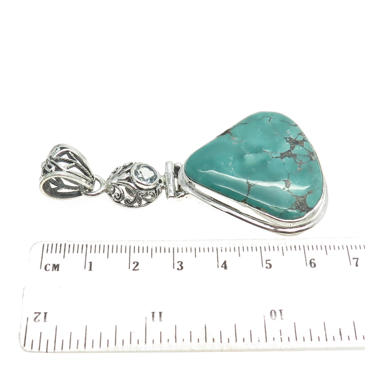 925 Sterling Silver Vintage Real Kingman Turquoise & Blue Topaz Pendant