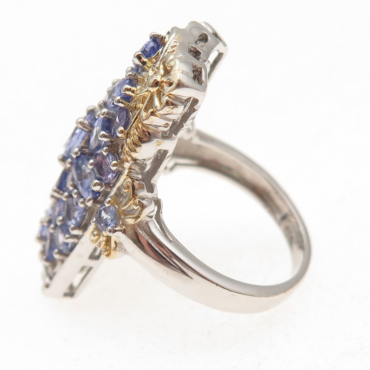 Chuck Clemency 925 Sterling Silver 2-Tone Real Tanzanite Floral Ring Size 8