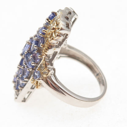 Chuck Clemency 925 Sterling Silver 2-Tone Real Tanzanite Floral Ring Size 8