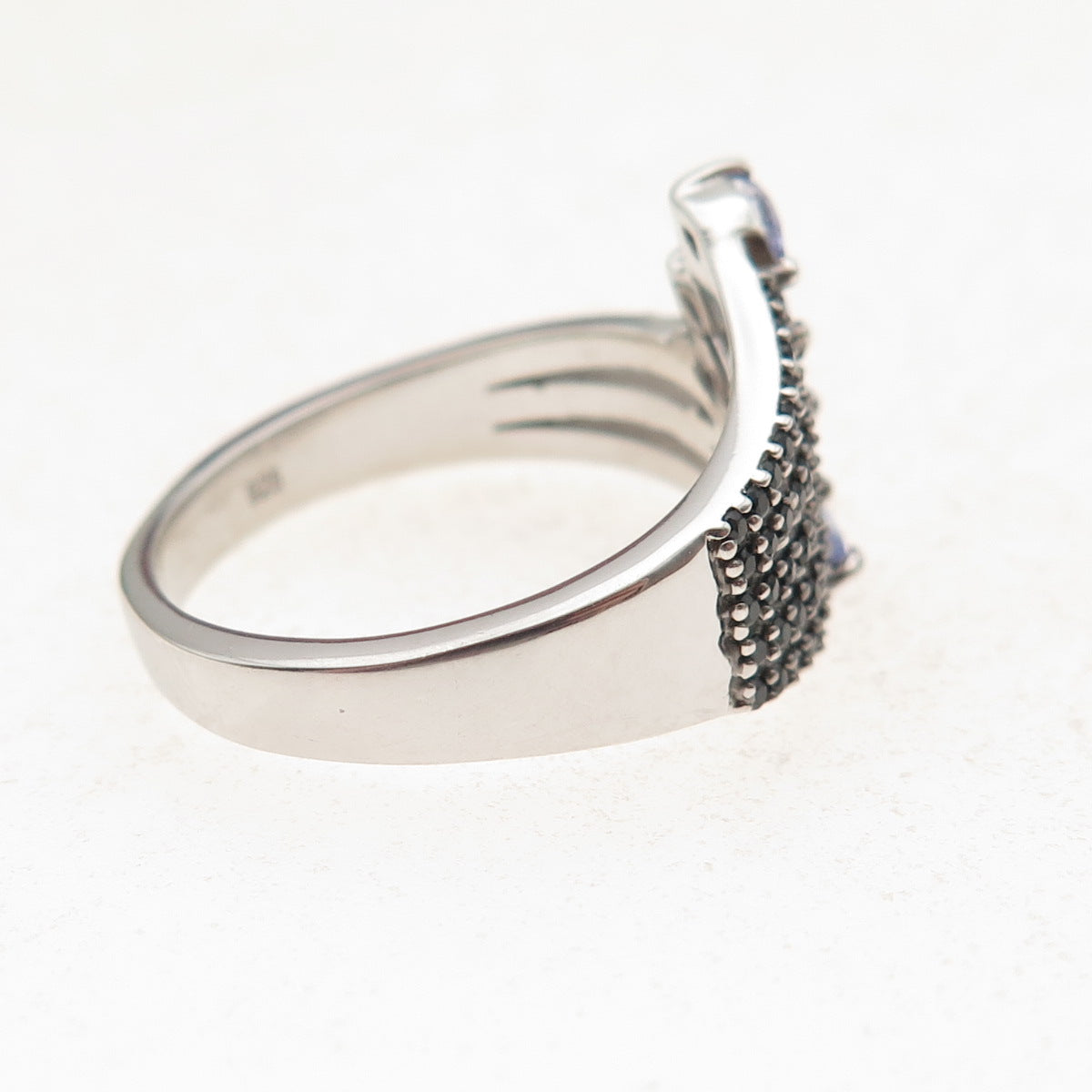 Chuck Clemency 925 Sterling Silver Real Tanzanite & Black Spinel Ring Size 8
