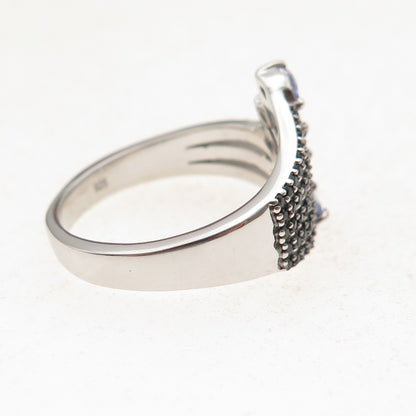 Chuck Clemency 925 Sterling Silver Real Tanzanite & Black Spinel Ring Size 8