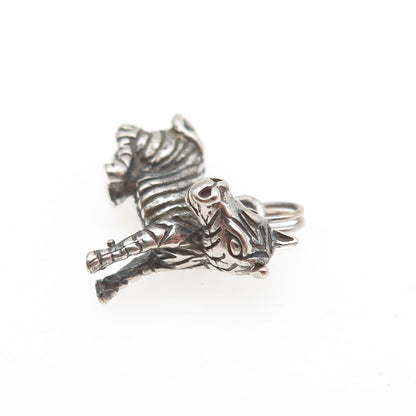 925 Sterling Silver Vintage Zebra Oxidized 3D Mini Charm Pendant