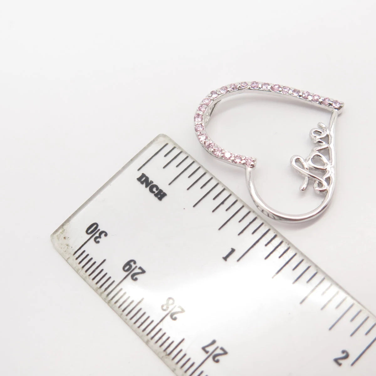 925 Sterling Silver Vintage Pink-Tone C Z "Love" Open Heart Slide Pendant