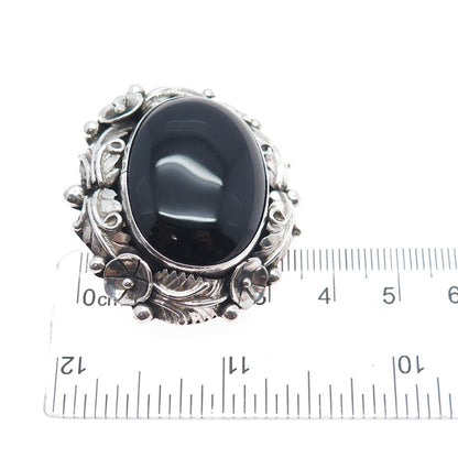 Ramona Loloma Hopi Old Pawn Sterling Silver Vintage Black Onyx Feather Brooch