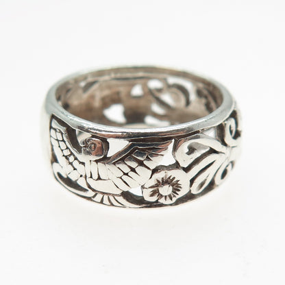 HAN 925 Sterling Silver Vintage Flower Blossom Oxidized Band Ring Size 8.75