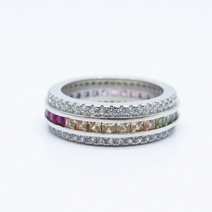 925 Sterling Silver Lab-Created Ruby & C Z Band Ring Size 6.75