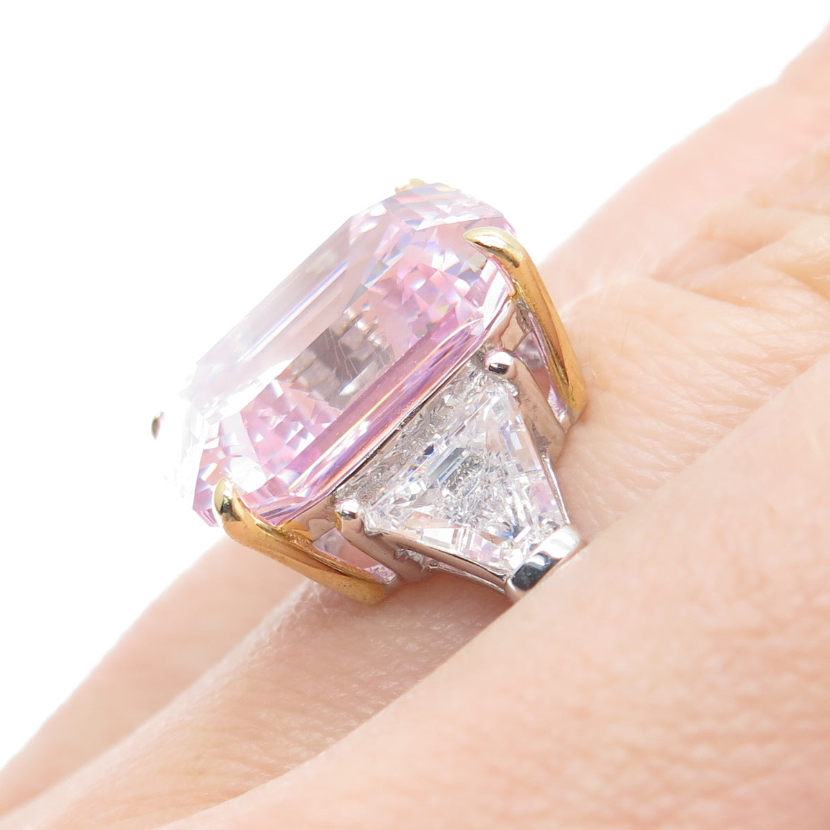 DSMK 925 Sterling Silver 2-Tone White & Pink Multi-Cut C Z Ring Size 6